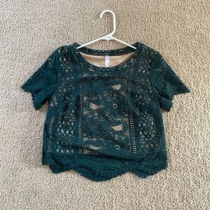 Green lace crop top